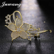 JUWANG Gold Color Flower Wedding Bridal Brooch for Women AAA Clear Cubic Zirconia Wedding Brooches Pin Fashion Jewelry 2024 - buy cheap