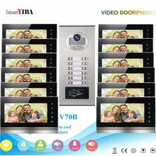 Видеодомофон SmartYIBA для домашней системы безопасности, устройство связи с дверным звонком и камерой контроля доступа, 7 дюймов, RFID, для 12 квартир 2024 - купить недорого
