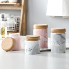 Ceramic Household Sealed Cans with Wood Lid Small Nordic Marbled Tea Storage Jar For Kitchen Grains Food Snack Storage Tank 2024 - buy cheap
