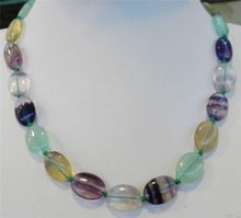 Novo estilo de moda pedra natural real 13x18mm multicolorida fluorite oval contas de corrente colar para mulheres 18 polegadas bv230 2024 - compre barato