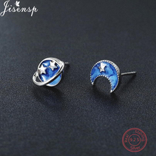 Jisensp Real 100% 925 Sterling Silver Sparkling Moon & Planet Stud Earrings for Women Party Jewelry Ear Studs Anniversary Gifts 2024 - buy cheap