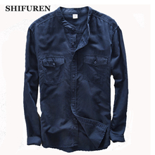 SHIFUREN Men Long Sleeve Linen & Cotton Shirts High quality Causal Style Breathable Chinese Collar Dress Shirts Size S-XXL 2024 - buy cheap