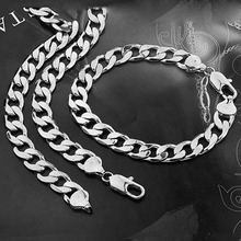 Conjunto de joyería para hombre, juego de collar y pulsera de cadena cubana Curb de 10mm rellena de oro blanco (24 "+ 8,66") 2024 - compra barato