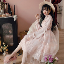 Bobon21 Japanese Summer Women Ruffle Fairy Dresses Korean Elegant Bottoming Dress Lolita Long Sleeve Lace White dress D1727 2024 - buy cheap