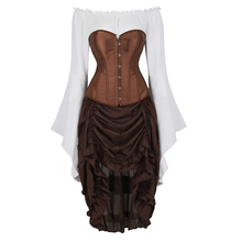 bustier dress corset top skirt 3-piece front high and low irregular costume cosplay dance corsets shirt burlesque vintage brown 2024 - buy cheap