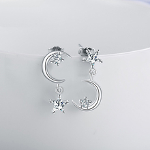 Women Moon and Star Rhinestone Asymmetric Earrings Ear Studs Charm Jewelry Gift 2024 - buy cheap
