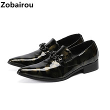 Zobairou mens pointed toe dress shoes patent genuine leather chains slipon loafers bussiness office prom shoes flats size47 2024 - buy cheap