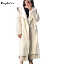 Ftangaiur 2021 feminino importação de veludo casaco de pele de vison com capuz de pele com faixas de vison fino casacos de pele de vison feminino x-long reais casacos de pele de vison 2024 - compre barato