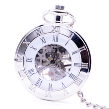 High-grade Hand Wind Mechanical Pocket Watch With Box Skeleton Gears Silver No Cover Watch Gift Mens Fob Pocket Watch Chain 2024 - buy cheap