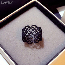 NAWEILY Beautiful Hollow Flower Rings For Women Girl Fashion Black Open Ring Female Fine Gift Jewelry NWLR165 2024 - buy cheap
