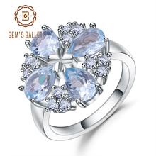 Женское кольцо для коктейлей из стерлингового серебра 925 пробы с натуральным небесно-голубым топазом, ювелирное украшение для свадьбы 2024 - купить недорого