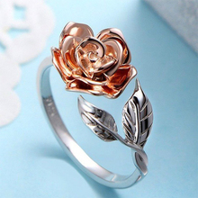 Женское кольцо с изменяемым размером, открытое серебряное кольцо с розовыми и золотыми цветами, подарок на день Святого Валентина, 2019 2024 - купить недорого