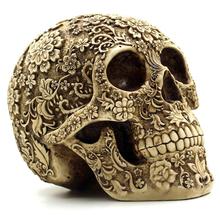 Crânio humano realista em resina gótico decoração de halloween ornamento (flores) 2024 - compre barato