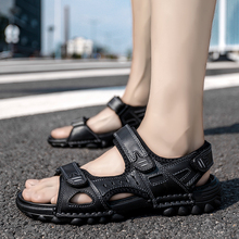 Polali marca de alta qualidade couro genuíno dos homens sandálias verão casuais calçados masculinos plana respirável sandálias couro 2024 - compre barato