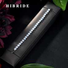 Hibride pulseira oval com folhas de cristal de zircônia, bracelete brilhante branco ouro zircônia cz, joias com pedra para meninas 2024 - compre barato