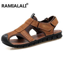 Ramialali Luxury Genuine Leather Summer Shoes Men Sandals Fashion Male Sandalias Beach Shoes for Men Soft Bottom Breathable 2024 - buy cheap
