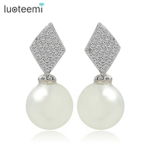 LUOTEEMI Quality Elegant Party Jewelry Luxury Geometric Shape White Sea Shell Imitation Pearl Earrings for Women 2024 - buy cheap