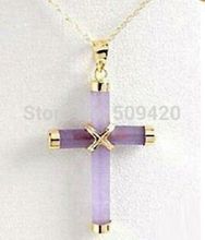 Exquisito colgante y collar de Cruz de jade Natural púrpura/amarillo/blanco 2024 - compra barato
