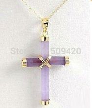 Exquisite Purple/yellow/white Natural jade Cross Pendant & Necklace 2024 - buy cheap