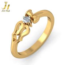 Jinhui Women The Divine Trishool Ring for Her Solid 18K Yellow 750 Gold 0.069CT Natural Diamond  Jewelry  Free Engraving 2024 - buy cheap