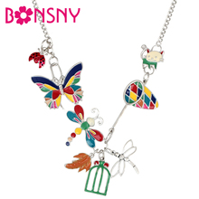 Bonsny Enamel Alloy Butterfly Dragonfly Cat Necklace Pendant Natural Animal Cartoon Jewelry For Women Girls Teens Birthday Gift 2024 - buy cheap