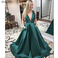 JIERUIZE Hunter Green Simple Long Evening Dresses Deep v-neck Sexy Long Prom Party Dresses Evening Gowns Cheap Formal Dress 2024 - buy cheap