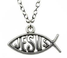 Collar de plata tibetana con colgante, joyería con diseño de amor, Jesús, pez, Dios cristiano 2024 - compra barato