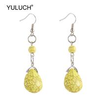 YULUCH 2019 Ethnic Summer Beach Handmade Purple Yellow Stone Long Dangle Fashion Drop Earrings For Women Pop Jewelry Accessories 2024 - buy cheap