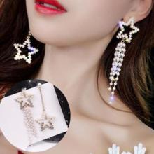 Asymmetrical earrings with five-pointed star tassel long earrings temperament personality crystal hot sell jewelry wholesale 2024 - buy cheap