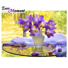Картина с бриллиантами Ever Moment 5D DIY Ручная работа фиолетовый цветок на столе вышивка крестиком домашняя Алмазная вышивка мозаика полностью ASF1089 2024 - купить недорого
