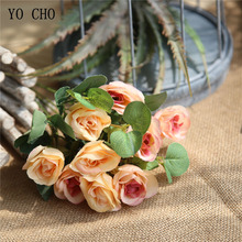 YO CHO Wedding Bouquet Bridesmaid Wedding Rose Flower 10 heads Artificial Silk Rose Baby's Breath Flower Home Party Decorations 2024 - buy cheap