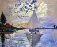 Famoso velero de pintura de Claude Monet en Le petit-gennevilliers Barco, pintura de paisaje, artes en lienzo, imágenes de pared 2024 - compra barato