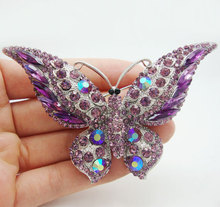 Hermoso broche de mariposa Vintage, insecto, Diamante de imitación púrpura, plateado, Pin, envío gratis para mujer 2024 - compra barato