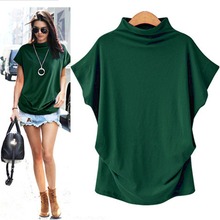 Women Casual Turtleneck Short Sleeve Cotton girl Solid Casual  Top Shirt female Plus Size Solid girl clothing fashion 2024 - buy cheap