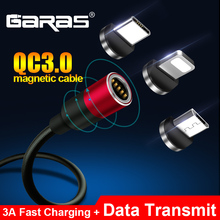 Магнитный usb-кабель GARAS Micro USB и type C 3A кабель для быстрой зарядки и передачи данных QC3.0 Магнитный USB C 2024 - купить недорого