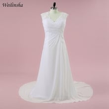 Weilinsha Plus Size Chiffon A-Line Wedding Dresses Sexy V-neck Appliques Sweep Train Open Back Bridal Gowns Vestido de Noiva 2024 - buy cheap