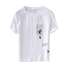 Camiseta masculina de linho e algodão, camiseta confortável sólida moderna estilo itália, camisa de verão para homens 2024 - compre barato