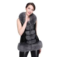 NEW Natural Fox Fur Collar Real Mink Fur Vest for Woman Fur Waistcoat Mink Coats Women 2024 - buy cheap