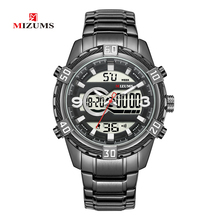 MIZUMS-reloj de cuarzo deportivo para hombre, cronógrafo Digital con pantalla LED, esfera grande de 50MM, de acero inoxidable, color negro 2024 - compra barato