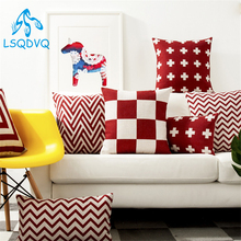 Red Geometric Throw Pillow Case Square Cotton Linen Cushion Cover For Sofa Home Capa De Almofadas 45x45cm 2024 - buy cheap