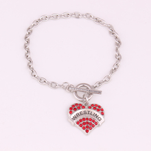 Fashion Women Jewelry Charm Bracelet WRESTLING Written In Heart Pendant And Beautiful Crystals Zinc Alloy Provide Dropshipping 2024 - buy cheap