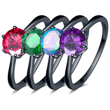 Charm Female Blue Fire Opal Heart Ring Elegant Purple Ring Black Gold Filled Jewelry Vintage Wedding Rings For Women 2024 - buy cheap
