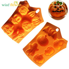 Vento flor seis estilos halloween novidade bat crânio abóbora biscoito silicone fondant diy cozimento cubo de gelo chocolate doce molde 2024 - compre barato