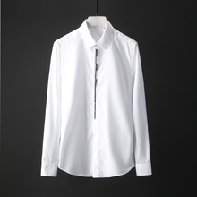 New 100% Cotton Men Shirt Fashion Placket Pure Hand Beading Men Shirt Long Sleeve Plus Size 4xl Solid Color Mens Dress Shirt 2024 - buy cheap