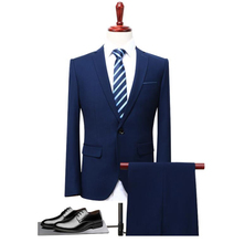 Terno formal masculino azul marinho, roupa de baile para casamento, traje em 3 peças, jaqueta e calça 2024 - compre barato