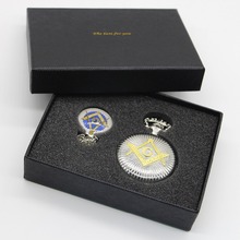 Hot Sales Silver & Golden Masonic Freemason Freemasonry Theme Alloy Quartz Fob Pocket Watch Necklace Chain Gift With Box #120807 2024 - buy cheap
