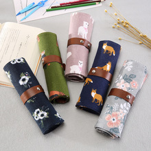 Cute Cartoon Animals Pencil Case School Canvas Roll Pouch Makeup Brush Pen Storage Pencil Box For Kids Gifts Painting Supplies 2024 - buy cheap