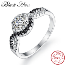 [BLACK AWN] Genuine 925 Sterling Silver Jewelry Wedding Rings for Women Round Black&White Stone Ring C232 2024 - buy cheap