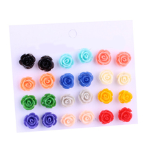 12 Pairs Fashion Multi Color Stainless Steel Resin Rose Flower Stud Earring Women Jewelry Accessories 2024 - buy cheap