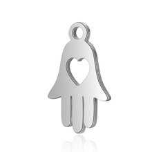 10pcs 316L Stainless Steel Double Side Polished HAMSA Hand with Hollow Out Heart Charm Pendant for DIY Jewelry Making Findings 2024 - buy cheap
